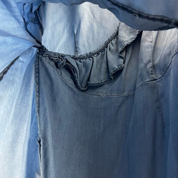 ASOS Chambray Wrap Ruffle Trim Short Sleeve Dress Size 8 - Picture 9 of 10